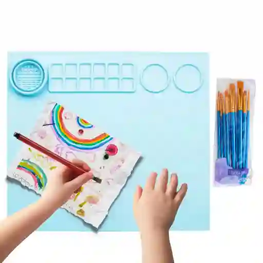 Tapete Pintura Arte Manualidades Para Niños Con 10 Pinceles Color Azul