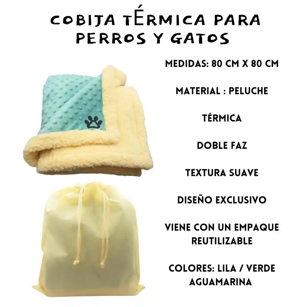 Cobija Manta Peluche Doble Faz Térmica Para Gatos Color Verde