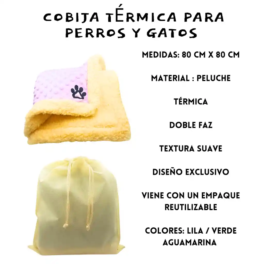 Cobija Manta Peluche Doble Faz Térmica Para Gatos Color Lila