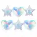 Kit 6 Globos Tornasol Iridisente (3 Estrellas + 3 Corazones )