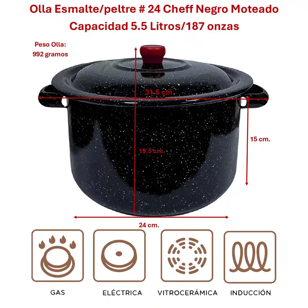 Olla Esmalte/peltre # 24 Cheff Ideal Hervir Agua 5.5 Litros