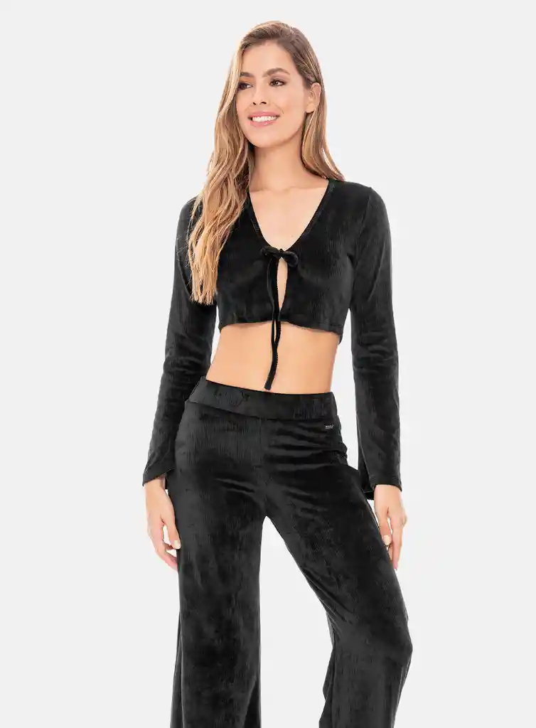 Top Deportivo Mujer Manga Larga De Anudar En Frente En Tela Tipo Gamuza