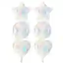 Kit 6 Globos Tornasol Iridisente (2 Estrellas + 2 Circulares + Corazones )