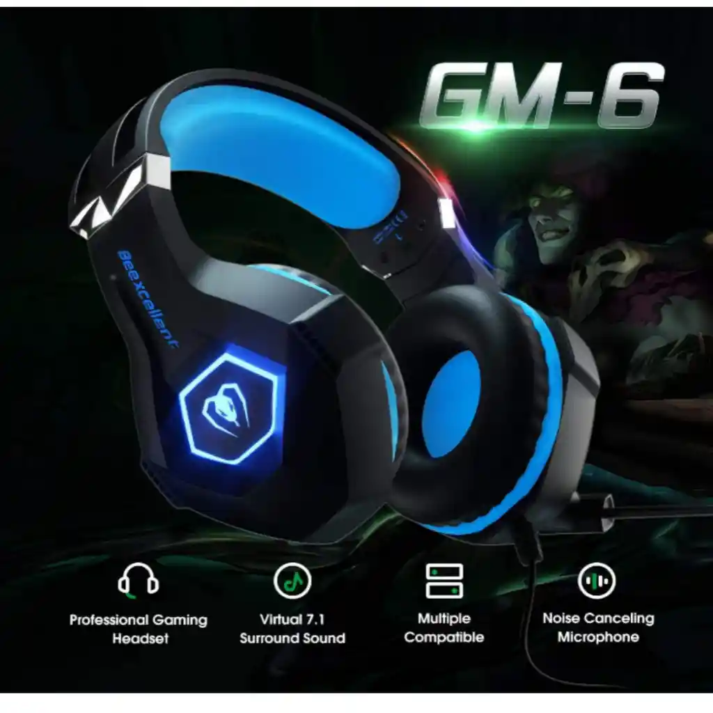 Auricular Diadema Microfono Gamers Original Ps4 Xbox Gm-6 Color Azul