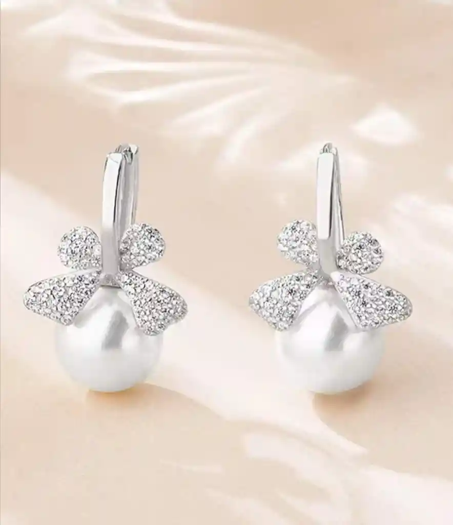 Aretes De Perlas Con Moño