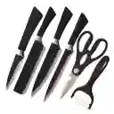 Juego Kit Set Cuchillos Todo En Uno 6 Piezas Profesionales Color Negro