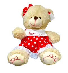 Peluche Osa Con Vestido Rojo 35 Cm. Dice Te Amo Al Oprimir Su Patica Izquierda Ref 1251-35