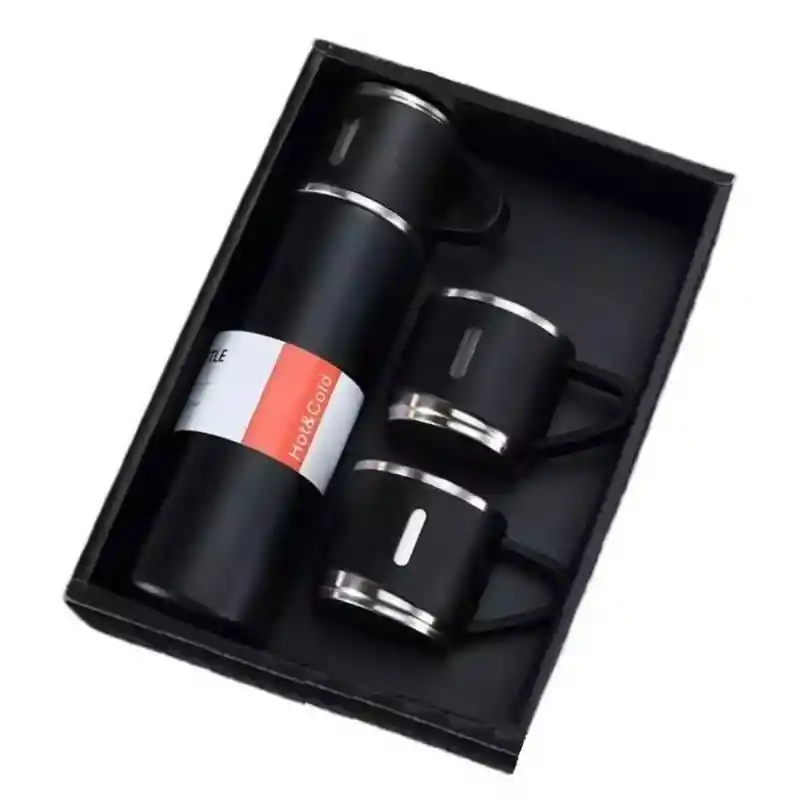 Termo Personal Liquido Caliente Y Frio 500ml Con Vasos Negro