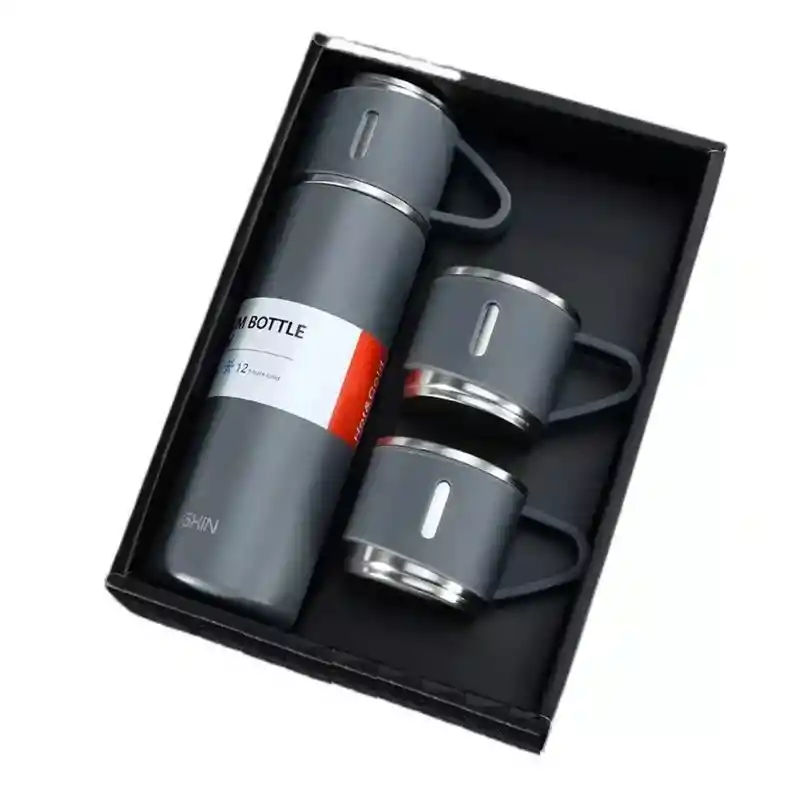 Termo Personal Liquido Caliente Y Frio 500ml Con Vasos Gris