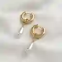 Aretes Candongas Pendientes Con Baño En Oro Y Perla En Forma De Lagrima