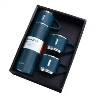 Termo Personal Liquido Caliente Y Frio 500ml Con Vasos Azul