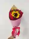 1 Girasol Con 9 Rosas En Bouquet Con Moño Y Decoración