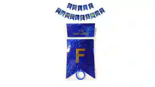 Banderín Festón Feliz Cumpleaños Azul Oscuro Escarchado