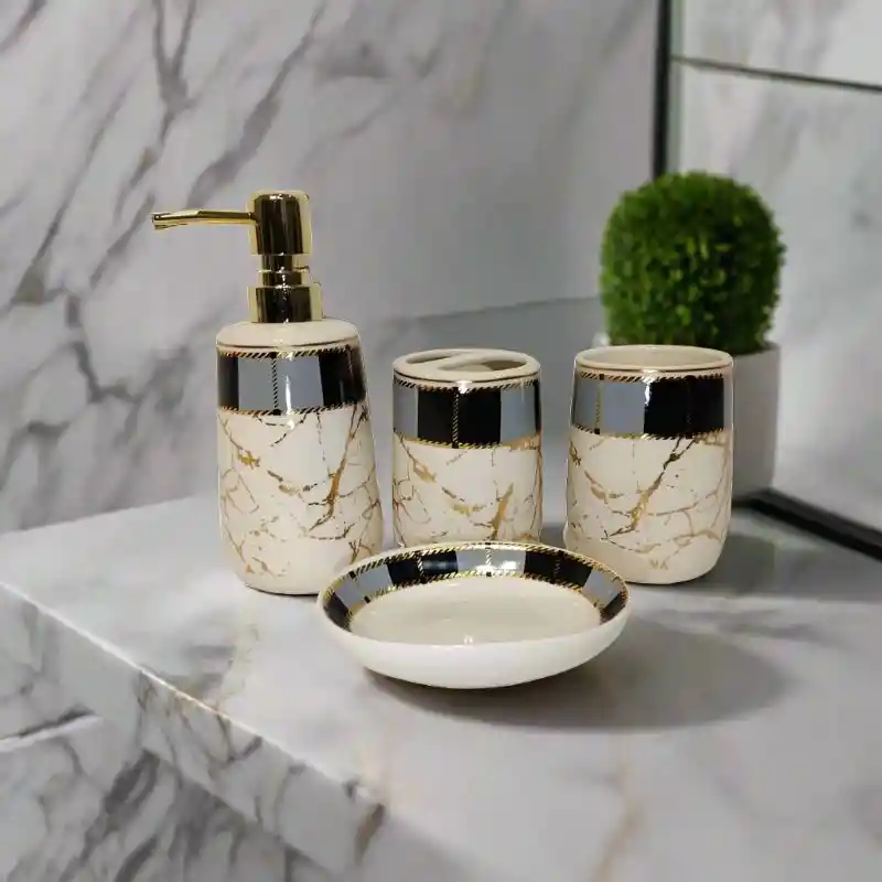 Kit De Baño En Ceramica Marmol Franja