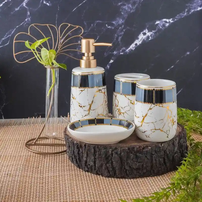 Kit De Baño En Ceramica Marmol Franja