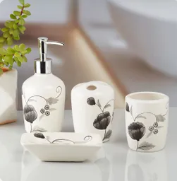 Set De Baño En Ceramica Blanco Flor