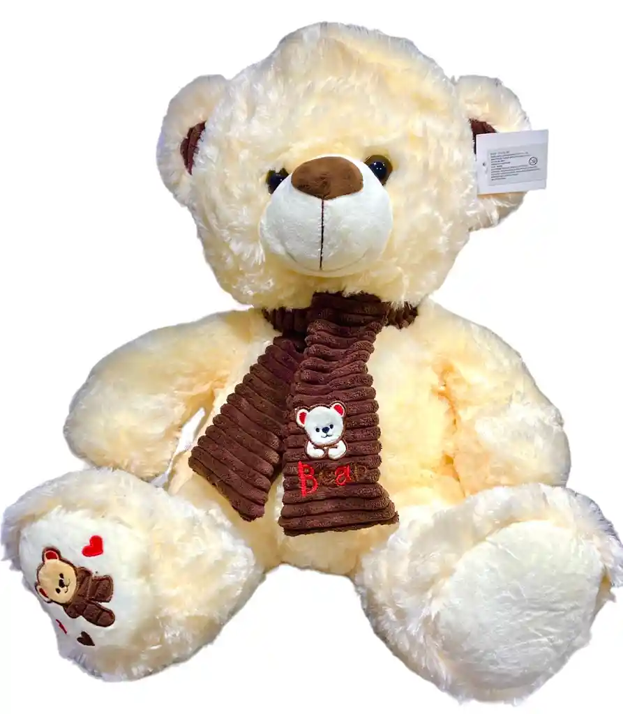 Peluche Oso Beige Con Bufanda 50 Cm. Dice Te Amo Al Oprimir Su Mano Ref 1179-50