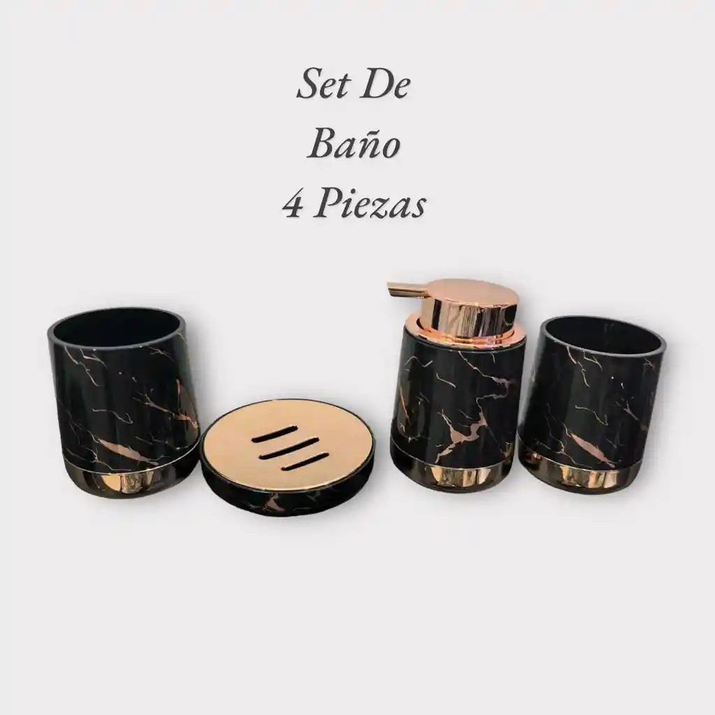 Set De Baño Orgador De Baño En Ceramica Marmolizado Negro