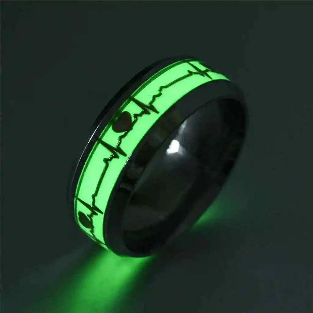 Anillo Cardiograma Luminoso Acero Talla 8 + Estuche