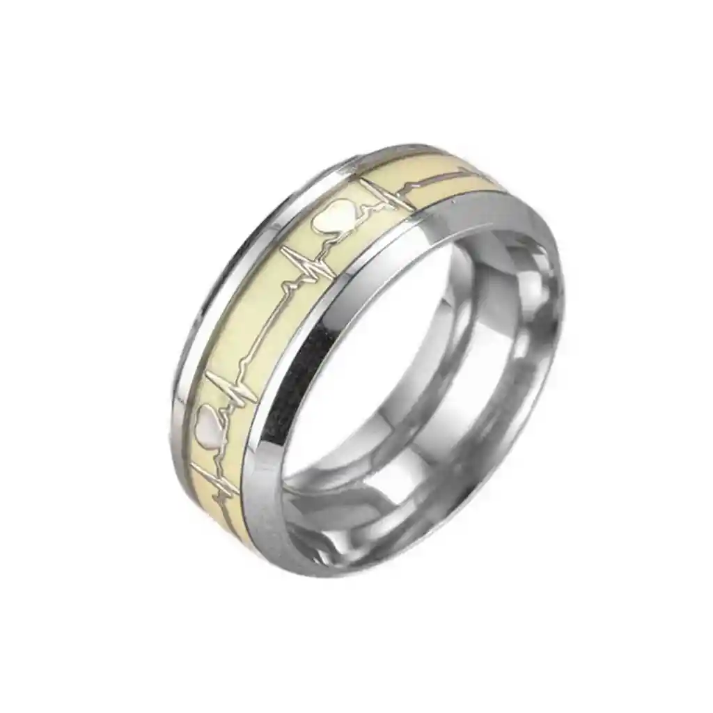 Anillo Cardiograma Luminoso Acero Talla 7+ Estuche