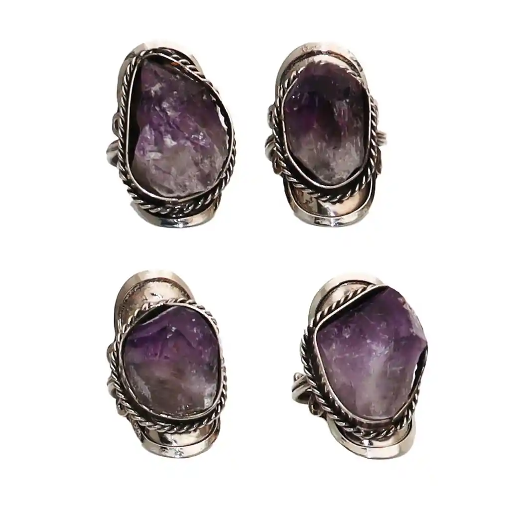 Anillo Cuarzo Amatista En Bruto Unisex Ajustable + Estuche