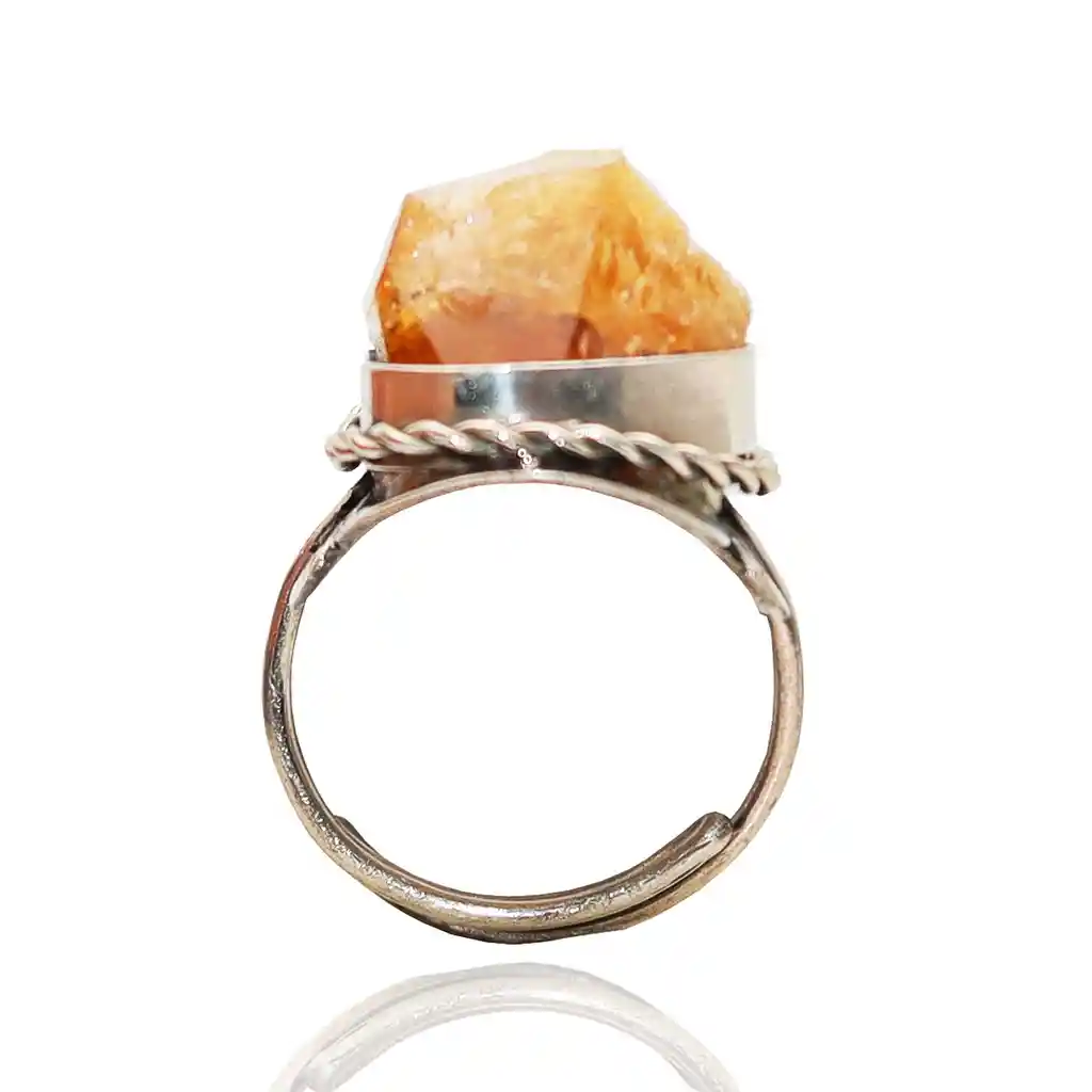 Anillo Cuarzo Citrino En Bruto Unisex Ajustable + Estuche