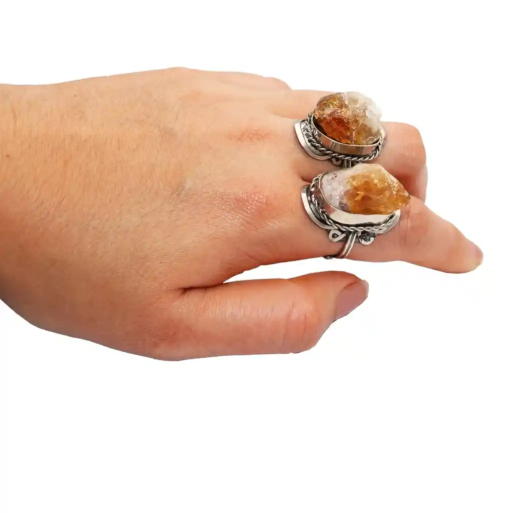 Anillo Cuarzo Citrino En Bruto Unisex Ajustable + Estuche