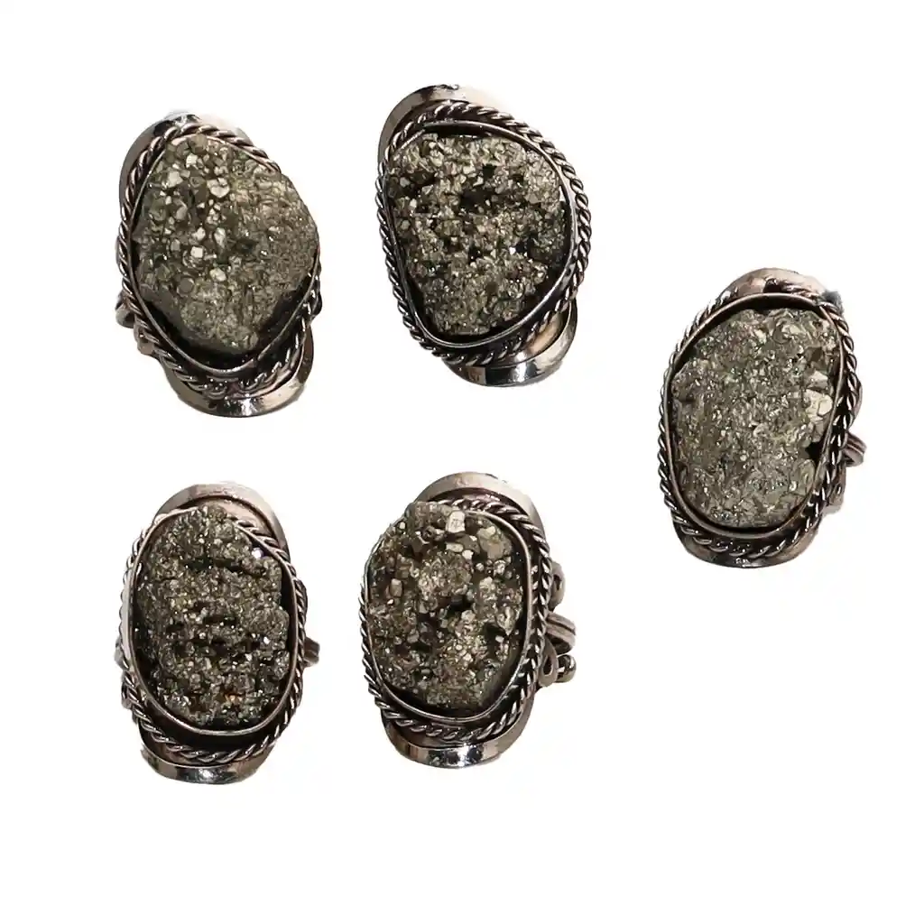 Anillo Cuarzo Pirita En Bruto Unisex Ajustable + Estuche
