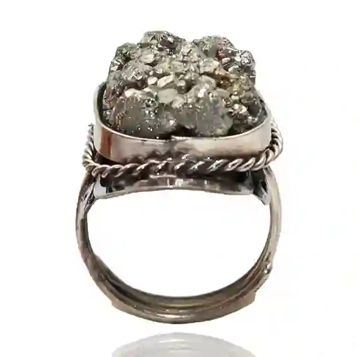 Anillo Cuarzo Pirita En Bruto Unisex Ajustable + Estuche