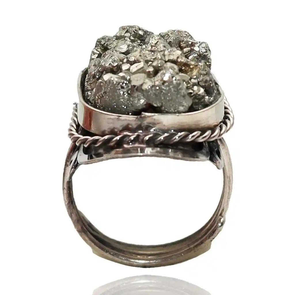 Anillo Cuarzo Pirita En Bruto Unisex Ajustable + Estuche