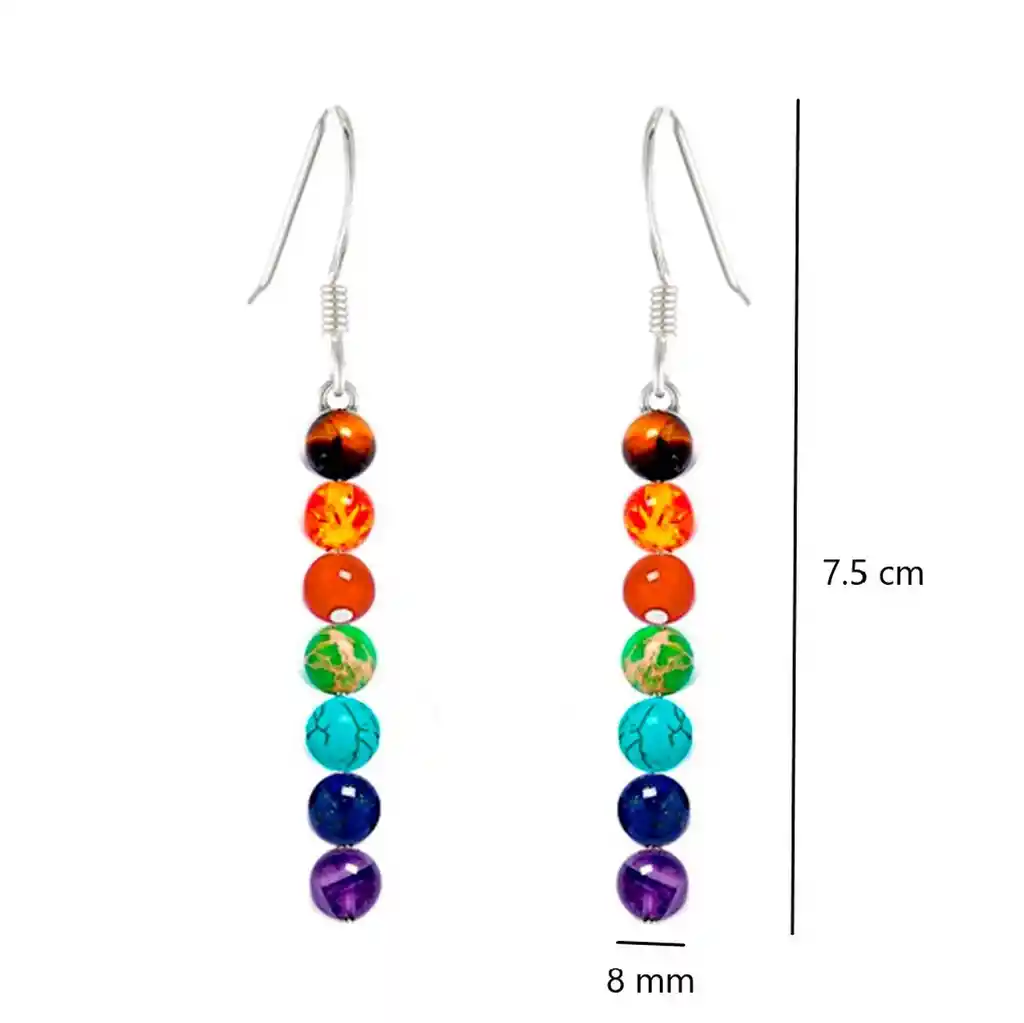 Aretes Mujer Cuarzo 7 Chakras Proteccion Energia + Estuche