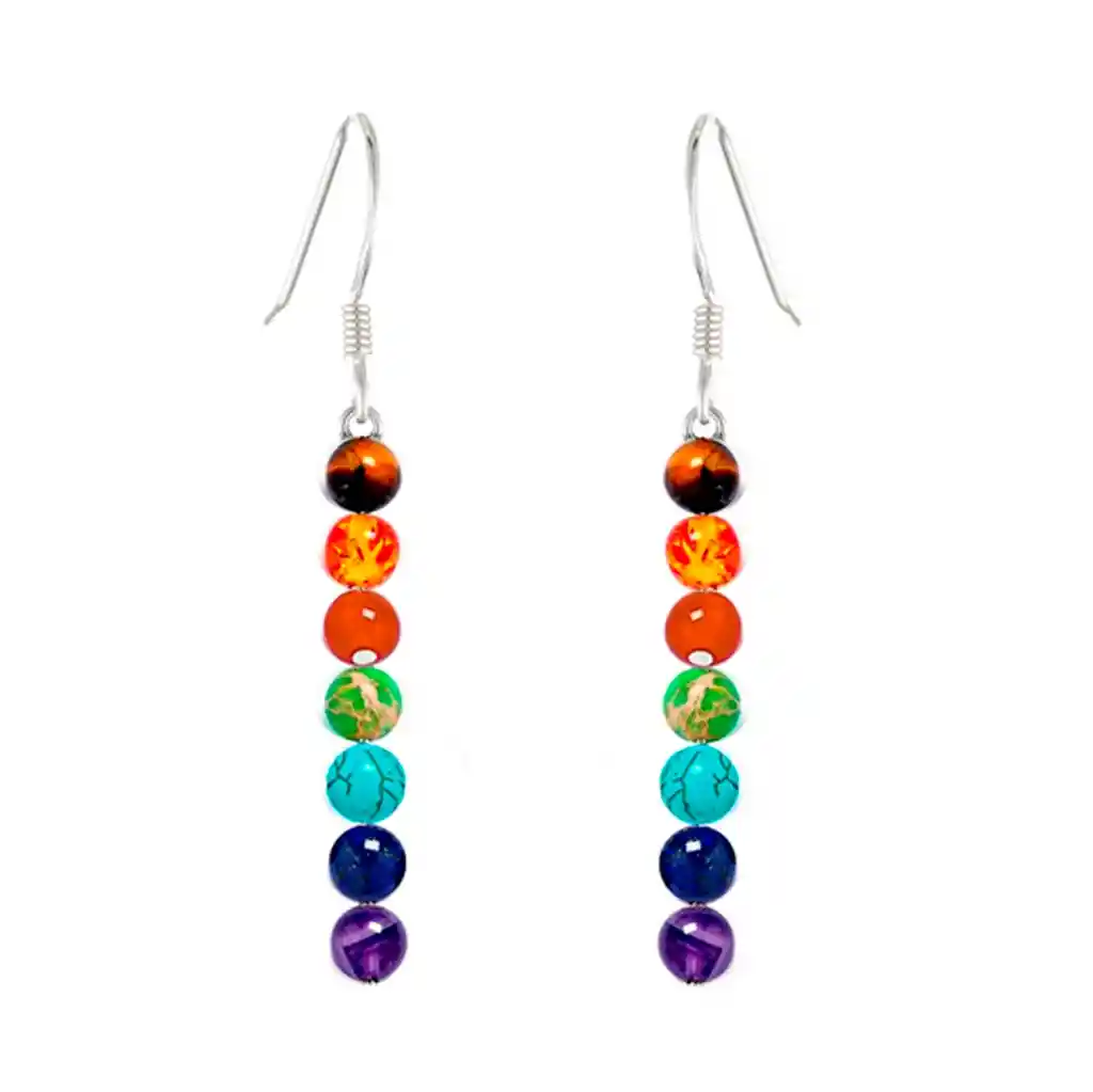 Aretes Mujer Cuarzo 7 Chakras Proteccion Energia + Estuche