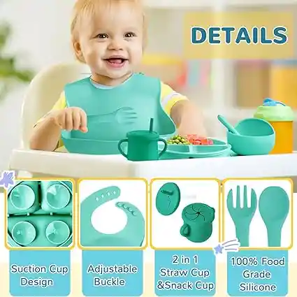 Kit Vajilla Silicona 7 Piezas Para Bebés Alimentación