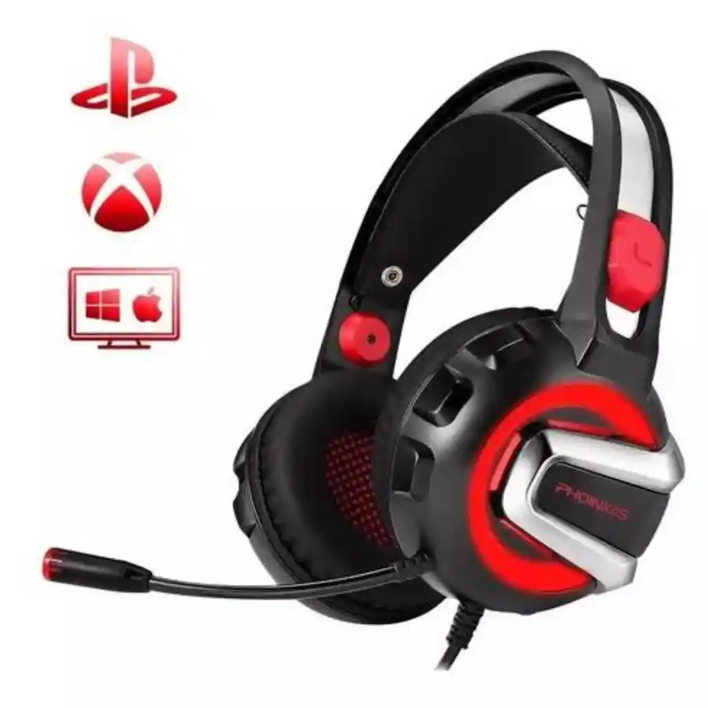 Diadema Premiun Pc Gamers Phoinikas H-4 Bocina 50mm Color Rojo