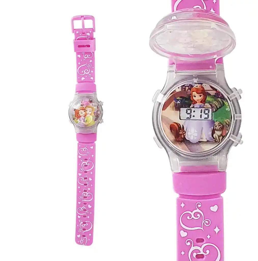 Reloj Niñas Digital Luces Tapa Infantil Princesa Sofia 3d