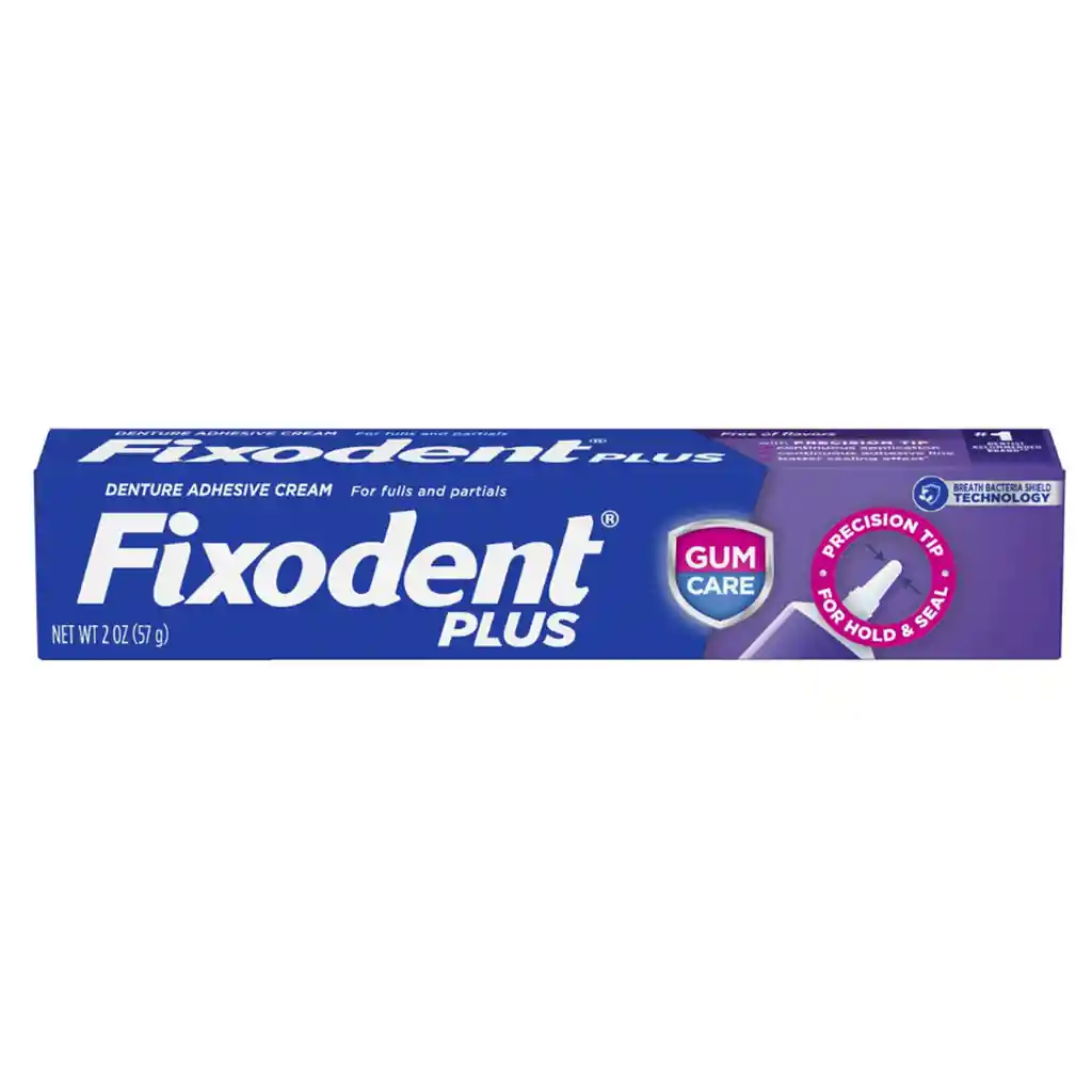 Fixodent Plus Precision Tip - Crema Adhesiva Para Dentaduras Postizas Cuidado De Encías Sin Sabor 2 Oz (57 G)