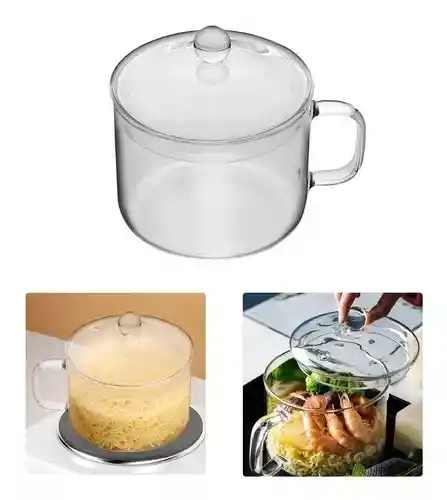 Olla Cacerola Transparente De Vidrio Templado Cocina Tapa