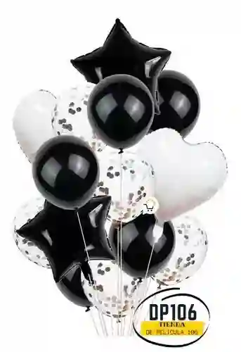 Globos De Decoracion Negro Para Fiesta / Corazon / Estrella X 14 Und