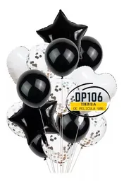 Globos De Decoracion Negro Para Fiesta / Corazon / Estrella X 14 Und