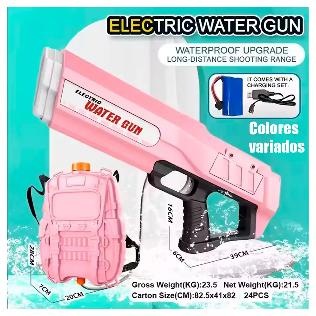 Pistola Agua Eléctrica + Maleta Carga Automática Batería Recargable Aleatorio Niño