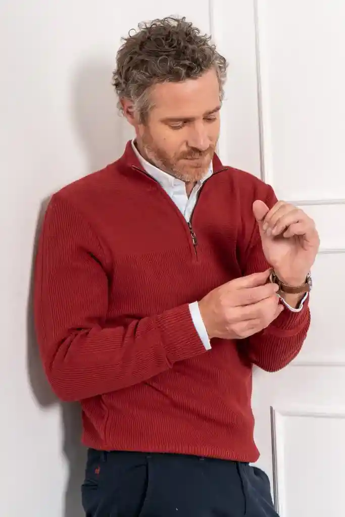 Suéter Halfzip Canales Hombre Vinotinto Hombre Talla M