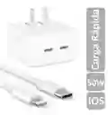 Cargador Iphone 50w + Cable Carga Rápida Doble Puerto Generico Tipo C A Lightning