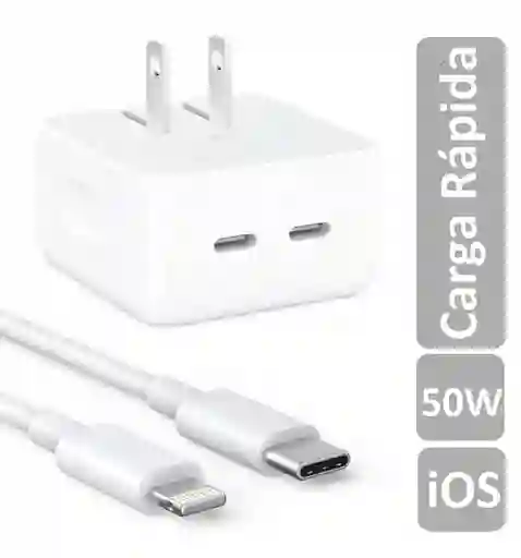 Cargador Iphone 50w + Cable Carga Rápida Doble Puerto Generico Tipo C A Lightning