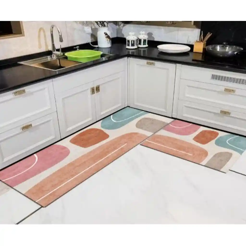 Dúo Tapete Absorbente Y Antideslizante Alfombra Cocina Kit 2