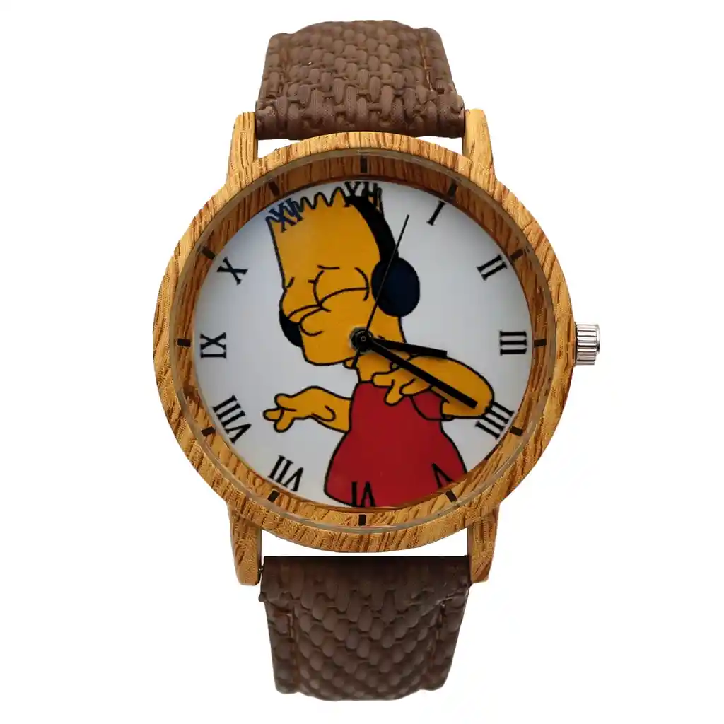 Reloj Bart Simpson Tono Madera + Estuche Tureloj