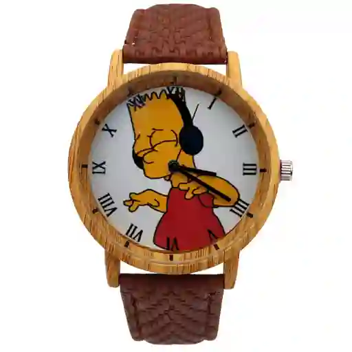 Reloj Bart Simpson Tono Madera + Estuche Tureloj