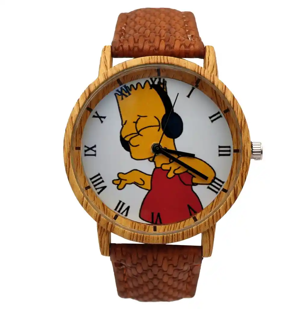 Reloj Bart Simpson Tono Madera + Estuche Tureloj