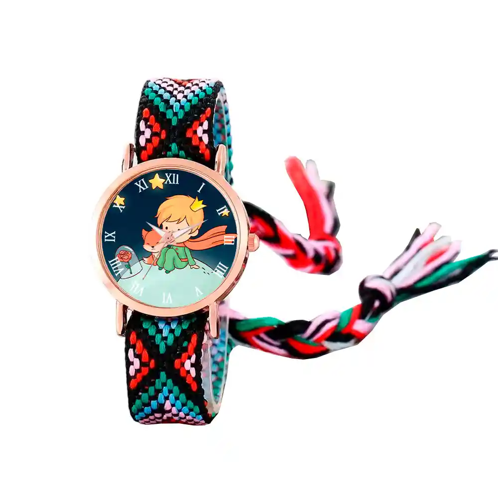 Reloj Principito Dorado Tejido Artesanal Mujer + Estuche