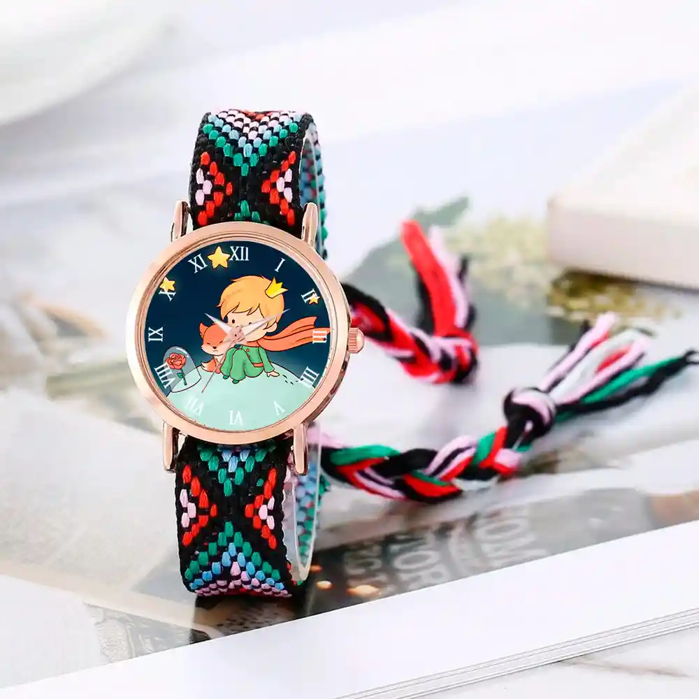 Reloj Principito Dorado Tejido Artesanal Mujer + Estuche