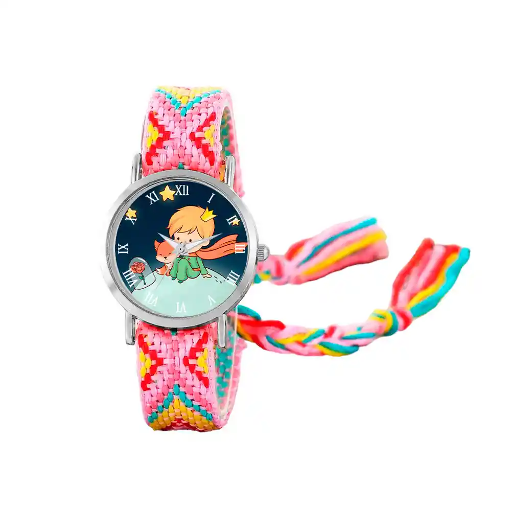 Reloj Principito Zorrito Plateado Tejido Artesanal + Estuche